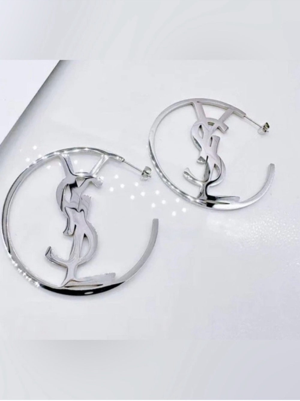 Fashion Jewelry Silver Tone Logo 
Luxury Y-S Hoop Earrings